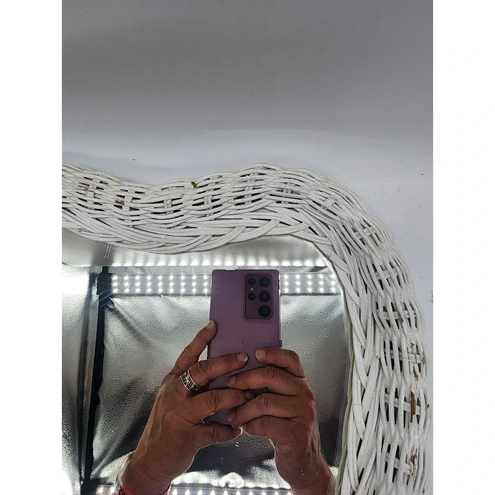 Vintage Heart Shaped White Wicker Wall Mirror Cottagecore Boho Decor